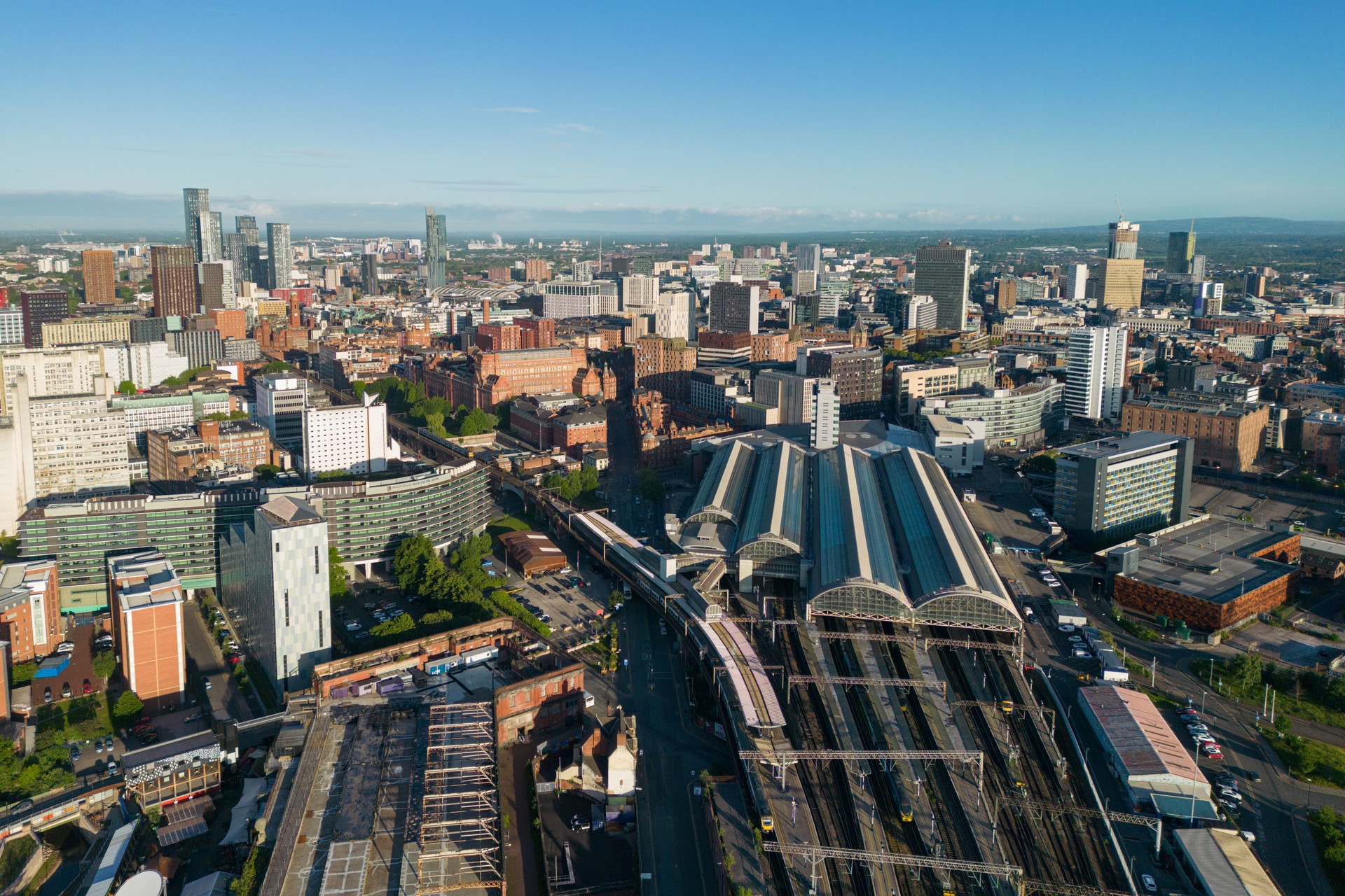 Aerial view of the city of Manchester, England, UK